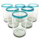 Aqua Blue Rim 14 oz Drinking Glasses (set of 6)